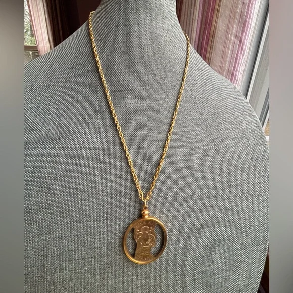 1974 John F Kennedy JFK Gold Plated Half Dollar Pendant Necklace, 24” - Picture 3 of 7